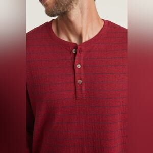 Marine Layer Men's Long Sleeve Henley Shirt Red and Black Stripes Size XL